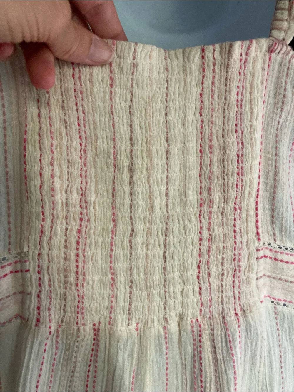LoveShackFancy Cream & Pink Embroidered Striped Ruffle One Piece Romper NWT Sz 4